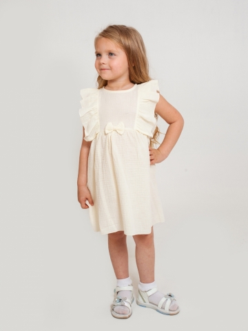 Купить 322-СЛ. Платье из муслина детское, хлопок 100% сливочный, р. 98,104,110,116 в Твери