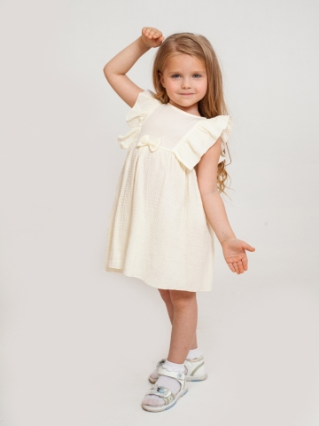 Купить 322-СЛ. Платье из муслина детское, хлопок 100% сливочный, р. 74,80,86,92 в Твери