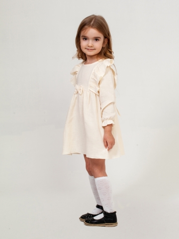 Купить 321-СЛ. Платье из муслина детское, хлопок 100% сливочный, р. 74,80,86,92 в Твери