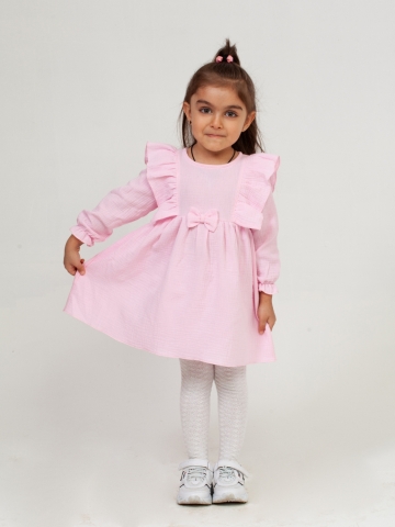 Купить 321-Р. Платье из муслина детское, хлопок 100% розовый, р. 74,80,86,92 в Твери